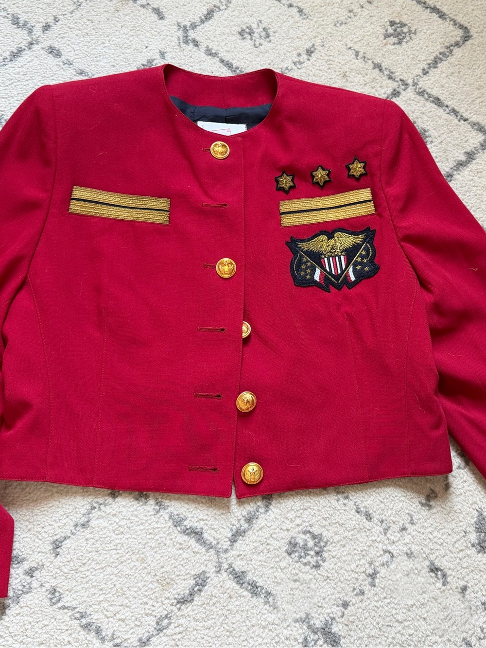 Mondi Red Cropped Blazer with Gold Embroidered Accents
